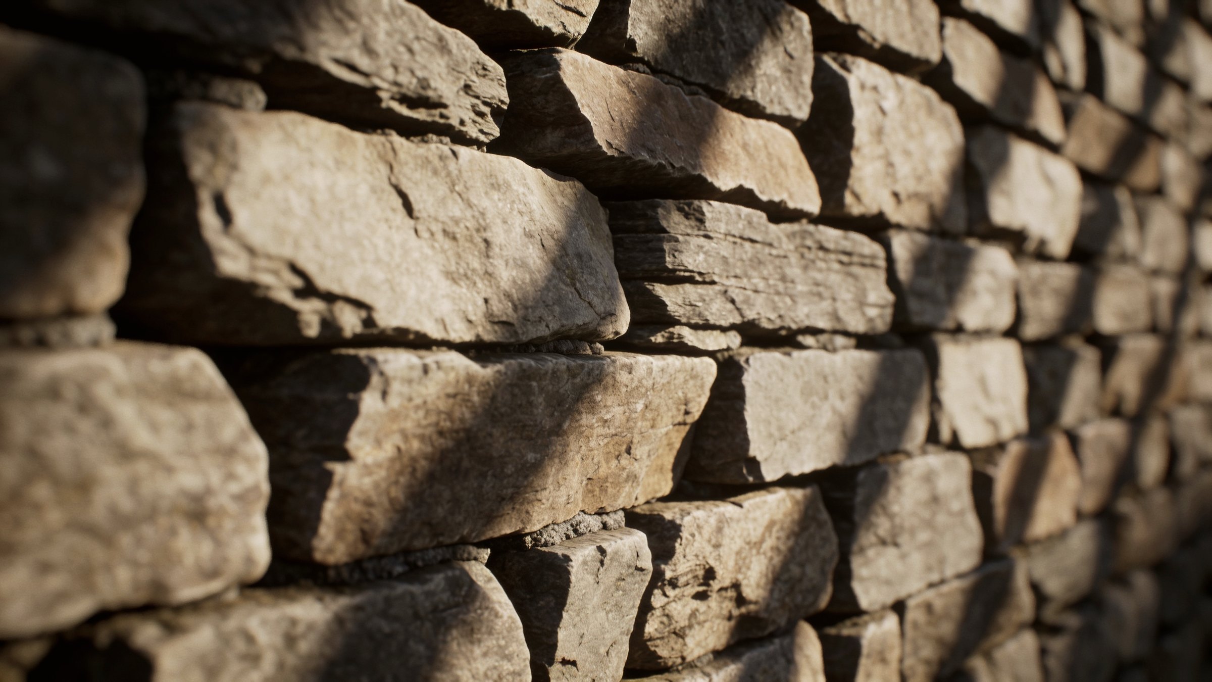Close detail of a tightly coursed dry-stone wall